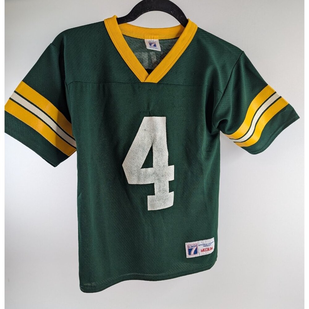 Vintage Logo 7 Brett Favre #4 Green Bay Packers Jersey Green & Yellow Medium